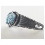 Vintage Sterling Silver Cuff Bracelet with Three Turquoise Stones Signed.