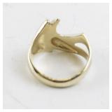 14k Yellow Gold Freeform Ring with 6 Round Brilliant Diamonds. Size 4.25
