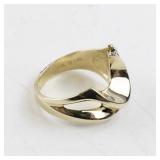 14k Yellow Gold Freeform Ring with 6 Round Brilliant Diamonds. Size 4.25