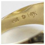 14k Yellow Gold Freeform Ring with 6 Round Brilliant Diamonds. Size 4.25