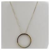 10k Yellow Gold Circle Pendant with Multicolor Gemstones on 16 Inch Chain