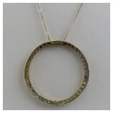 10k Yellow Gold Circle Pendant with Multicolor Gemstones on 16 Inch Chain