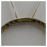 10k Yellow Gold Circle Pendant with Multicolor Gemstones on 16 Inch Chain