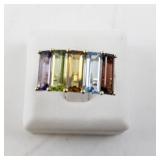 14K Yellow Gold Ring with 5 Emerald Cut Gemstones. Size 7