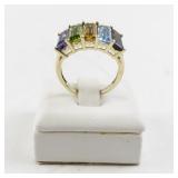 14K Yellow Gold Ring with 5 Emerald Cut Gemstones. Size 7