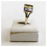 14K Yellow Gold Ring with 5 Emerald Cut Gemstones. Size 7