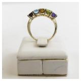 14K Yellow Gold Ring with 5 Emerald Cut Gemstones. Size 7