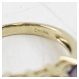 14K Yellow Gold Ring with 5 Emerald Cut Gemstones. Size 7