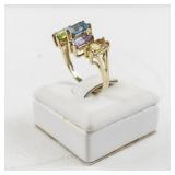 10k Yellow Gold Multi-Gemstone Geometric Ring, Emerald Cut, 5 Stones. Size 8.