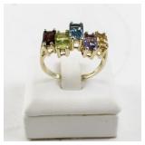 10k Yellow Gold Multi-Gemstone Geometric Ring, Emerald Cut, 5 Stones. Size 8.