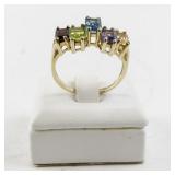 10k Yellow Gold Multi-Gemstone Geometric Ring, Emerald Cut, 5 Stones. Size 8.