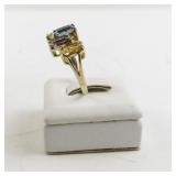 10k Yellow Gold Multi-Gemstone Geometric Ring, Emerald Cut, 5 Stones. Size 8.