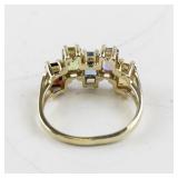 10k Yellow Gold Multi-Gemstone Geometric Ring, Emerald Cut, 5 Stones. Size 8.