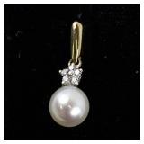 10K Gold Diamond and Pearl Pendant
