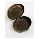 Antique Brass and Mother of Pearl Pill Box with Handle