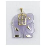 14k Gold and Lavender Jade Elephant Pendant