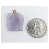 14k Gold and Lavender Jade Elephant Pendant