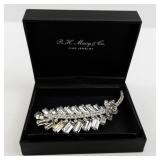 Eisenberg Ice Rhinestone Leaf Brooch with Box