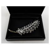 Eisenberg Ice Rhinestone Leaf Brooch with Box