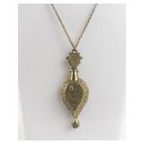 Ornate Brass Perfume Flask Pendant Necklace with Chain