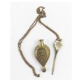 Ornate Brass Perfume Flask Pendant Necklace with Chain