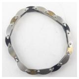 Stainless Steel Greek Key Link Bracelet with Two-Tone Accents