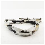 Stainless Steel Greek Key Link Bracelet with Two-Tone Accents