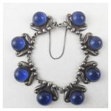 Los Castillo Taxco Sterling Silver Bracelet with Blue Glass Accents #264