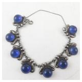 Los Castillo Taxco Sterling Silver Bracelet with Blue Glass Accents #264