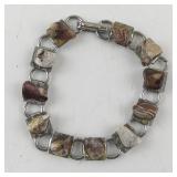 7.5 inch Base Metal Bracelet with Polished Agate Stones