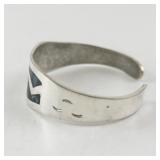 Sterling Silver 925 Cuff Bracelet with Malachite and Onyx Inlay