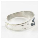 Sterling Silver 925 Cuff Bracelet with Malachite and Onyx Inlay