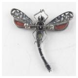 Sterling Silver Dragonfly Brooch with Garnet and Peridot Stones