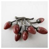 Mexico Silver Berry Brooch with Red Dyed Quartz Cabochons