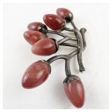 Mexico Silver Berry Brooch with Red Dyed Quartz Cabochons