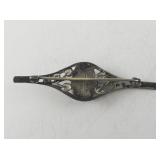 Sterling Silver Bar Brooch with Green Stone