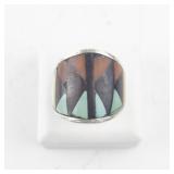 Sterling Silver Ring with Multicolor Inlay Design