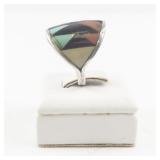 Sterling Silver Ring with Multicolor Inlay Design