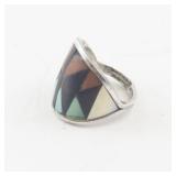 Sterling Silver Ring with Multicolor Inlay Design
