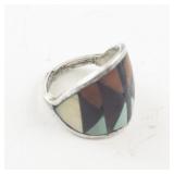 Sterling Silver Ring with Multicolor Inlay Design