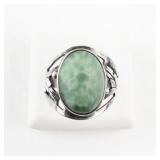 Sterling Silver Ring with Green Stone, Size 6.