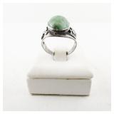 Sterling Silver Ring with Green Stone, Size 6.