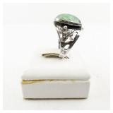 Sterling Silver Ring with Green Stone, Size 6.