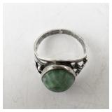 Sterling Silver Ring with Green Stone, Size 6.