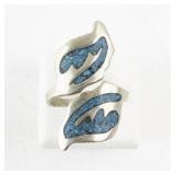 Vintage Base Metal Ring with Crushed Turquoise Inlay, Size 6