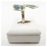 Vintage Base Metal Ring with Crushed Turquoise Inlay, Size 6