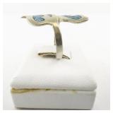 Vintage Base Metal Ring with Crushed Turquoise Inlay, Size 6