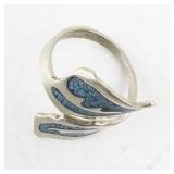 Vintage Base Metal Ring with Crushed Turquoise Inlay, Size 6