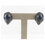 Sterling Silver Black Stone Clip-On Earrings