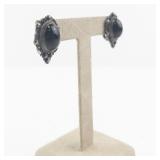 Sterling Silver Black Stone Clip-On Earrings
